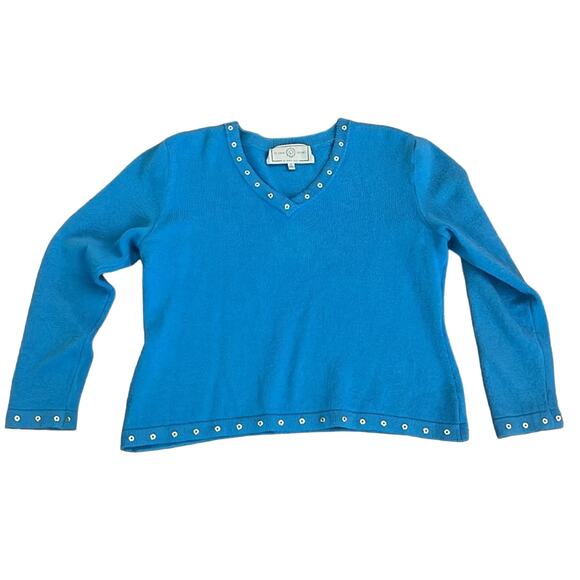 St. John Sport Light Blue Santana Knit V- Neck Sweater Size S - Picture 4 of 4